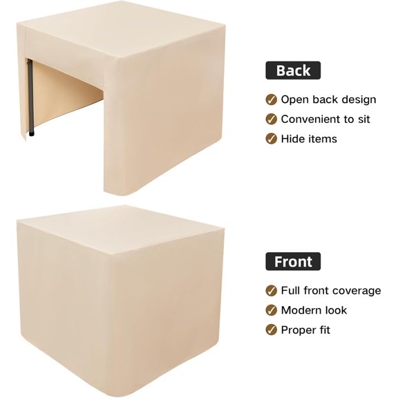 YISIGE-34X34 Inch Beige Square Fitted Tablecloth Open Back Fitted Table Cloth Washable Polyester Fitted Table Cover for Folding Table Display Trade Show Party Wedding Banquet Birthday