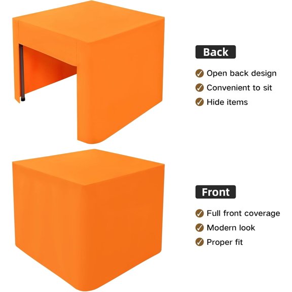 YISIGE-34X34 Inch Orange Square Fitted Tablecloth Open Back Fitted Table Cloth Washable Polyester Table Cover for Folding Tables Display Trade Show Party Wedding Banquet Birthday