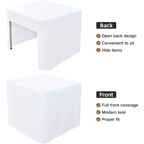 YISIGE-34x34 Inch White Square Fitted Tablecloth - Open Back - Polyester - Folding Table Display - Trade Show - Party - Wedding - Banquet - Birthday