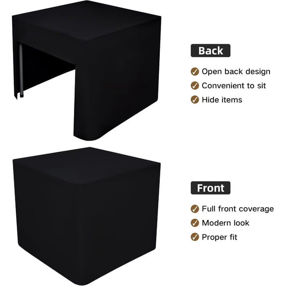 YISIGE-36X36 Inch Black Square Fitted Tablecloth Open Back Fitted Table Cloth Washable Polyester Fitted Table Cover for 3 Foot Folding Table Display Trade Show Party Wedding Banquet Birthday