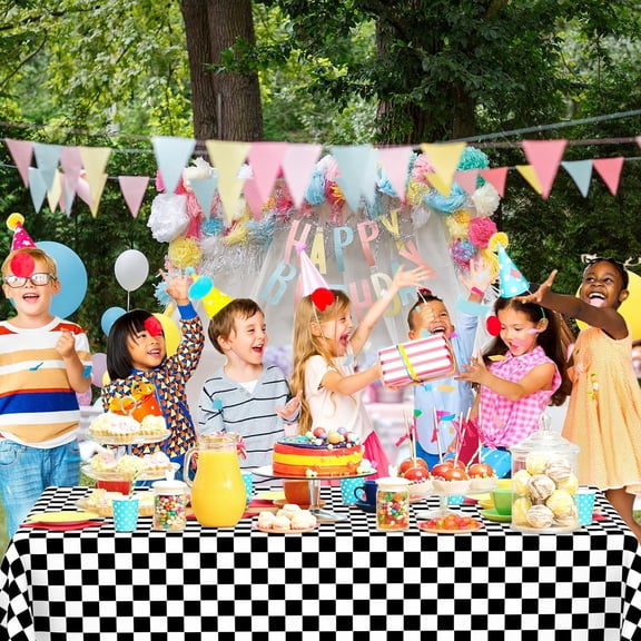 YISIGE-4 Pack Black and White Gingham Tablecloth Rectangular Buffalo Checkered Tablecloths Disposable Plastic Plaid Table Cover for Parties, Outdoor Picnic, Birthday, Wedding, Camping 54  108 Inch