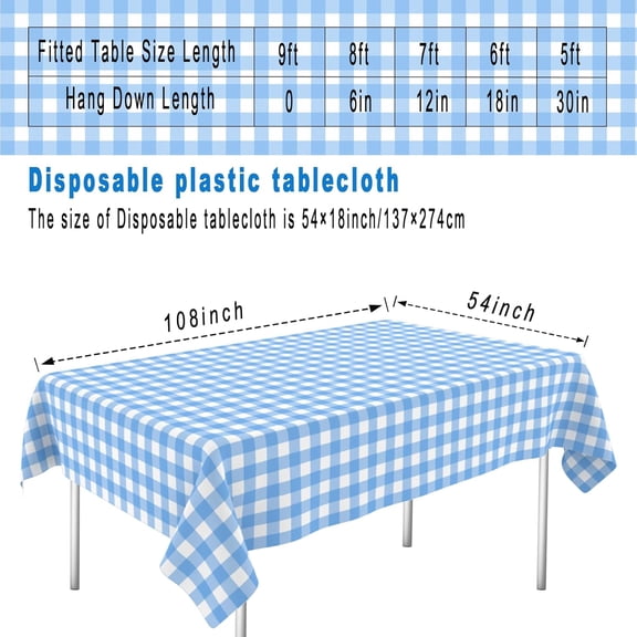 YISIGE-4 Pack Blue and White Checkered Tablecloth Blue Checkered Flag Tablecloth, Disposable Plastic Gingham Table Cover for Parties, Race Car Birthday Party, Birthday, Outdoor Picnic, 54  108 Inch