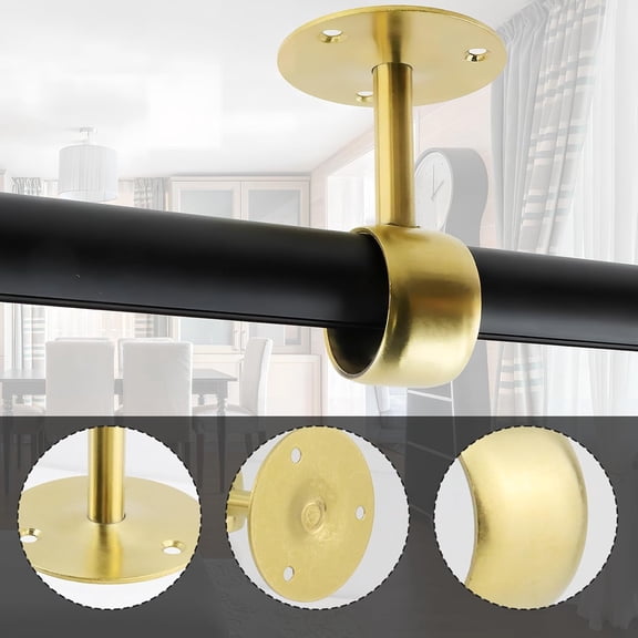 YISIGE-4-Pack Stainless Steel 1.5" Diameter Wardrobe Closet Rod Rail Support Shelf Pipe Holder Socket Bracket,Gold