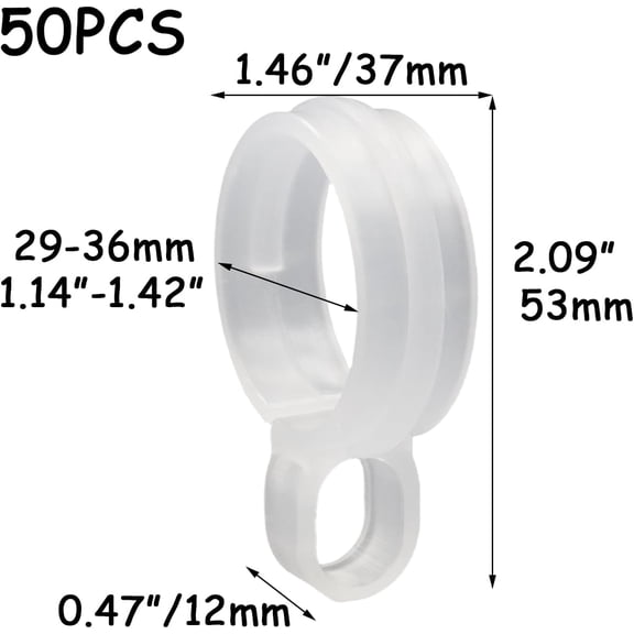 YISIGE-50 Pack Windproof Hooks for Clothesline  Fit 29-36mm Rods  Heavy Duty Plastic Anti-Slip Clothes Rack Clips  for Balcony, Yard, Bathroom, Closet & More, White
