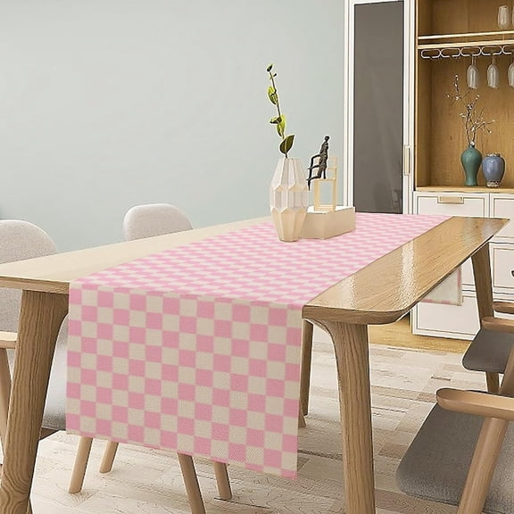 YISIGE-70s Hippie Table Runner Groovy Pink Grid Square Modern Geometric Boho Dinner Runner for Living Room Kitchen Party Holiday Dinner Home Decor Autumn and Winter 13x70in