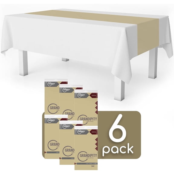 YISIGE-Beige 6 Pack Premium Disposable Plastic Table Runner 14 x 108 Inch. Table Runner for Dinner Parties & Events by