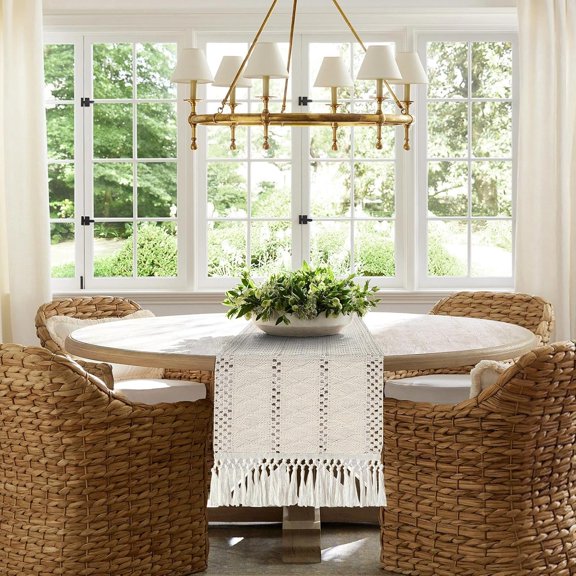 YISIGE-Beige Table Runner 72 Inches, Boho Dresser Runners for Bedrrom, Spring Macrame Coffee Table Runner for Dining Room,TV Stand, Console Table, Wedding, Neutral Home Table Decor
