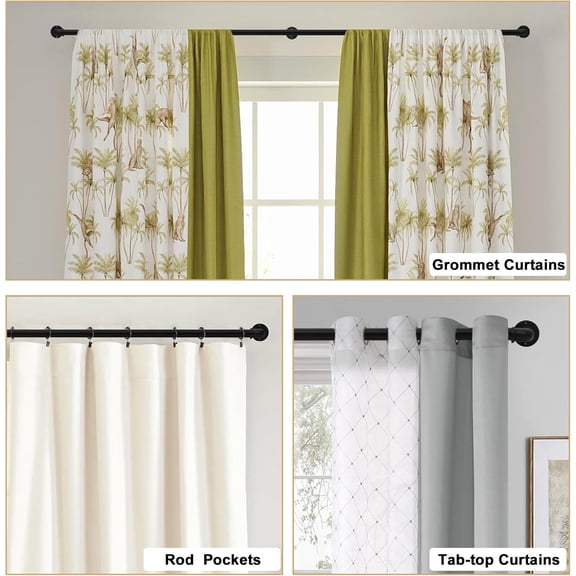 YISIGE-Black Curtain Rods 18 to 45 Inch, Industrial Curtain Rods,Adjustable Length,1 in Diameter Pipe,Wall or Ceiling Mounted,for Bedroom and Living Room(Black 18 to 45)