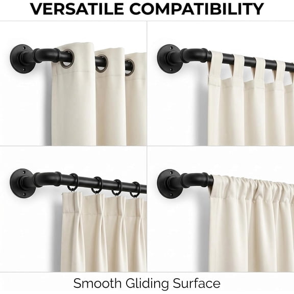YISIGE-Black Industrial Pipe Curtain Rod 18 to 45 Inch,1 Inch Diameter Adjustable Wrap Around Curtain Rod,Metal Window Treatment Rods,Ideal as Your Kitchen,Bedroom,Outdoor Patio Etc