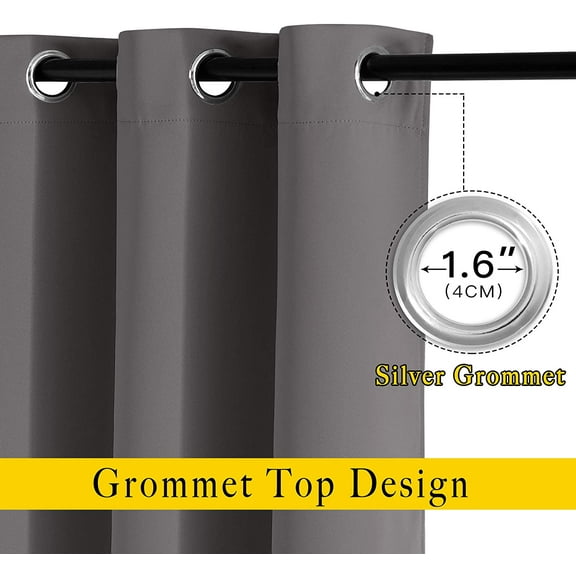 YISIGE-Blackout Cafe Curtains 50 inches Long - Triple Weave Grommet Top Thermal Insulated Light Blocking Panels for Bathroom/Kitchen, Grey, W34 x L50, Set of 2