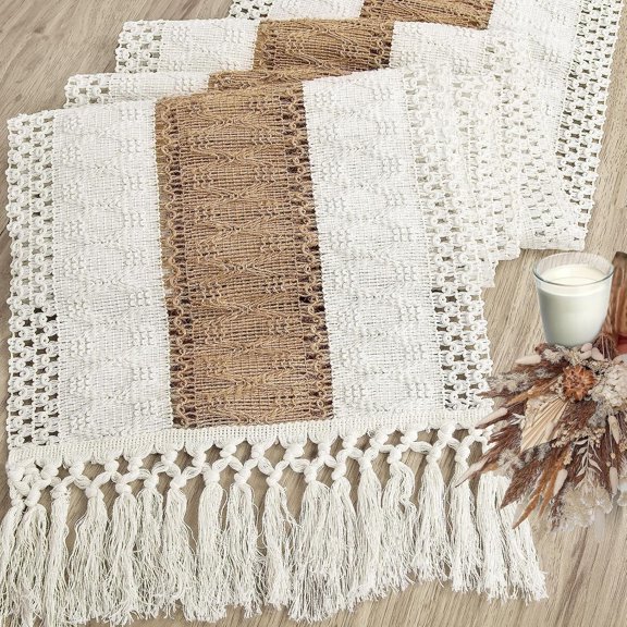 YISIGE-Boho Table Runner 90 inches Long - Rustic Burlap Table Runner for Wedding Spring Dining Table, Dresser Runners for Bedroom, Console Table, Buffet,Cabinet, TV Stand, Summer Home Decor