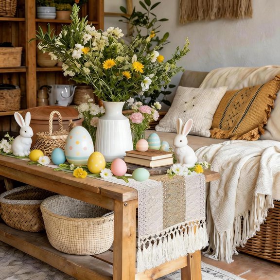 YISIGE-Boho Table Runner Short, Small Neutral Spring Table Runner 36 Inches, Macrame Dresser Scarf for Nightstand, Coffee Table, End Table, Bedside Table, Rustic Desk Dresser Decor