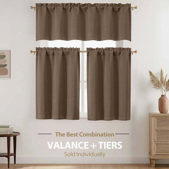 YISIGE-Brown Kitchen Curtains 30 Inch Length - Light Filtering Small Window Curtains Tiers for Kitchen Over Sink, Half Window Treatments Short Curtains for Bathroom, 2 Panels, Each 30Wx30L