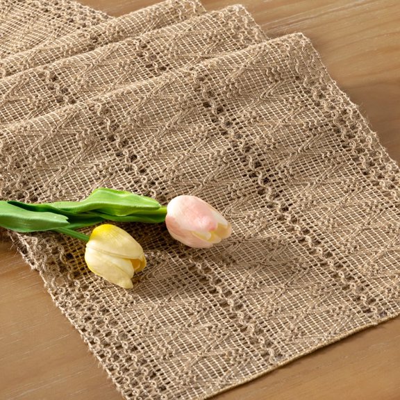 YISIGE-Burlap Boho Table Runner Summer Farmhouse Jute Bamboo Rustic Dining Kitchen Centerpiece Decor Small Macrame Woven Coffee Table Runner for Dresser Scarf Home Decor 48in