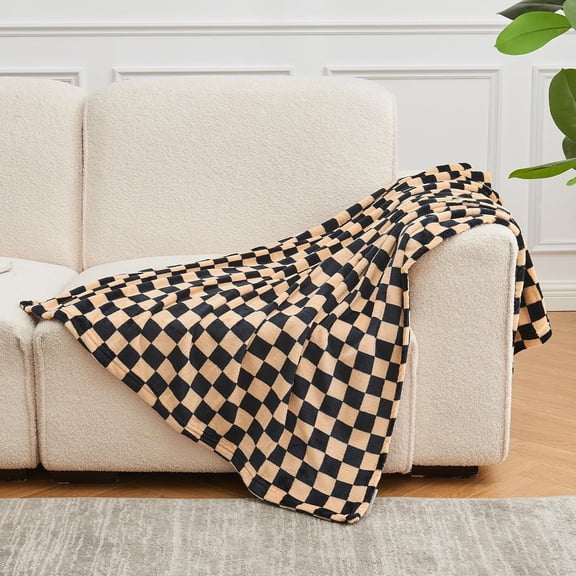 YISIGE-Checkered Flannel Fleece Throw Blanket Soft Cozy Checkerboard Grid Print Chessboard Gingham Pattern Blankets for Bed Couch Sofa, 40"x50", Black Brown