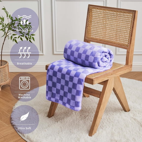 YISIGE-Checkered Flannel Fleece Throw Blanket Soft Cozy Checkerboard Grid Print Chessboard Gingham Pattern Blankets for Bed Couch Sofa, 50"x60", Periwinkle Blue