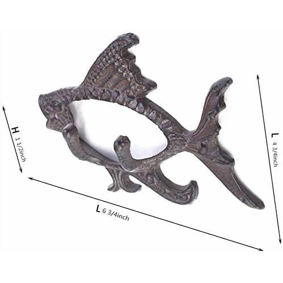 YISIGE-Coat Rack Wall-Mounted Hanger, Cast iron Fish-Shaped Design, Key Towel Hook, Metal Wall-Mounted Heavy-Duty Decorative Gift Belt 2 "Fish" Hooks