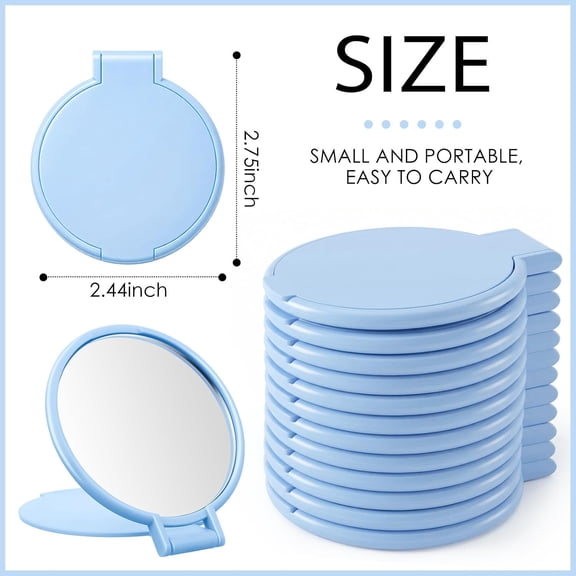 YISIGE-Compact Mirrors Bulk, Mini Folding Pocket Mirrors for Purse, Small Portable Makeup Stuffs for Travel, Girls, Party Favors, Wedding Birthday Goodie Bags(Blue,12 Pieces)