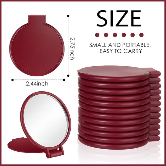 YISIGE-Compact Mirrors Bulk, Mini Folding Pocket Mirrors for Purse, Small Portable Makeup Stuffs for Travel, Girls, Party Favors, Wedding Birthday Goodie Bags(Wine Red,12 Pieces)
