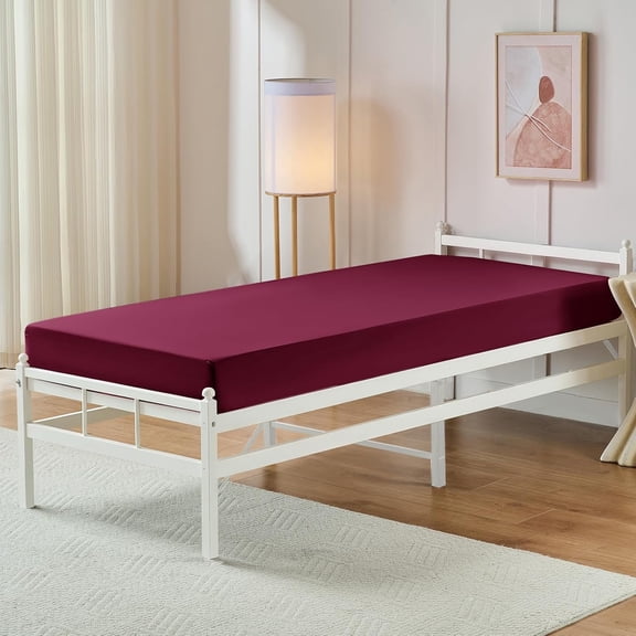 YISIGE-Cot Fitted Sheet, 31 x 75 Inch Burgundy Cot Sheets, Ultra Soft and Breathable Microfiber Bed Cover Snug Fit for Narrow Twin/RV Bunk/Camper Bunk/Guest Beds/Trifold Mattress