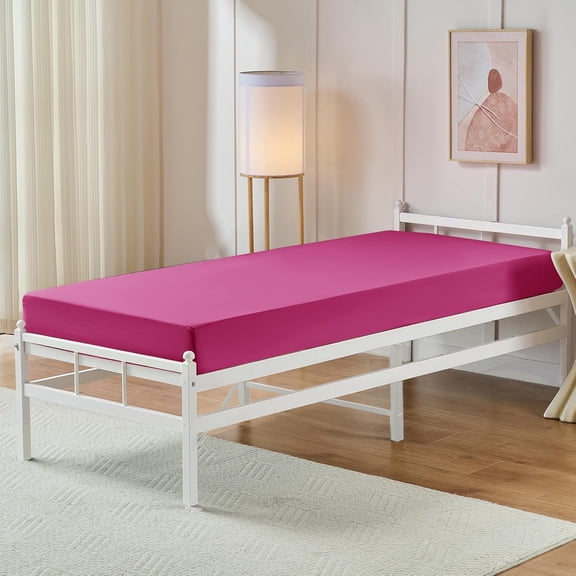 YISIGE-Cot Fitted Sheet, 31 x 75 Inch Hot Pink Cot Sheets, Ultra Soft and Breathable Microfiber Bed Cover Snug Fit for Narrow Twin/RV Bunk/Camper Bunk/Guest Beds/Trifold Mattress