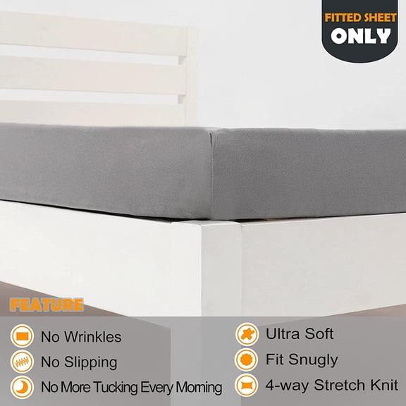 YISIGE-Cot Size Fitted Sheet Only - 4-Way Stretch Jersey Knit & Snug Fit for Bunk Beds, Camping, RV, Folding Beds, Boys & Girls, Wrinkle Free & No Slipping, Soft & Comfortable - Light Gray, Bunk/Cot