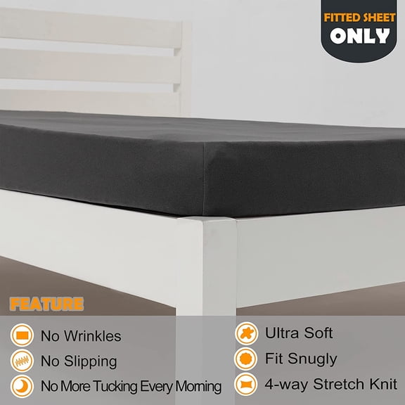 YISIGE-Cot Size Fitted Sheet Only - Stay Put Tightly, Soft Jersey Knit Sheet for RV Camper Bunks, Stretch to Fit 28x72(75), 30(31) x75 - Dark Gray, Bunk/Cot Twin