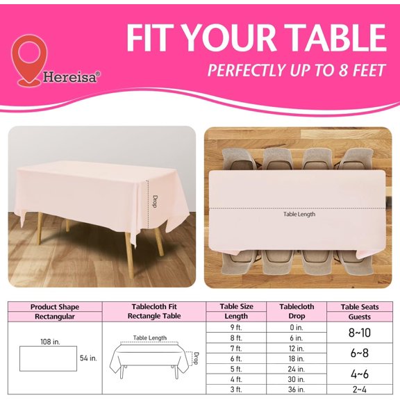 YISIGE-Disposable Plastic Tablecloth Light Pink 54x108 Inch, 5-Pack Waterproof Rectangular Table Cover for Parties, Picnics, Dining Protection