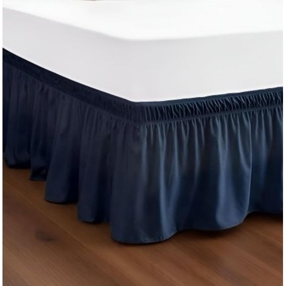 YISIGE-Elastic Bed Ruffle - Easy Wrap Around Ruffle - Microfiber Bed Skirt with Adjustable Elastic Belt 16 Inch Tailored Drop - Hotel Quality Bedskirt, Fade Resistant (Navy, Full)