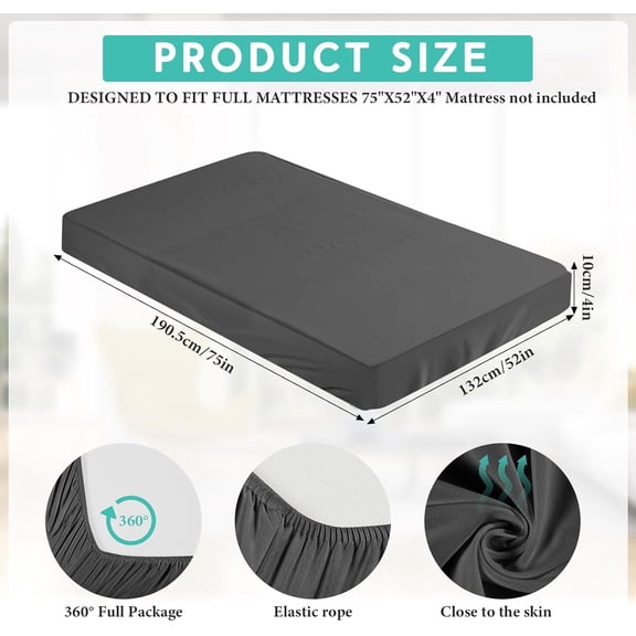 YISIGE-Fitted Sheet (Sheet Only) Compatible with Milliard Trifold Mattress Folding Mattress Fitted Microfiber Bedsheet for Camp Bunk Rvs Bed(Full,4'',Dark Gray)