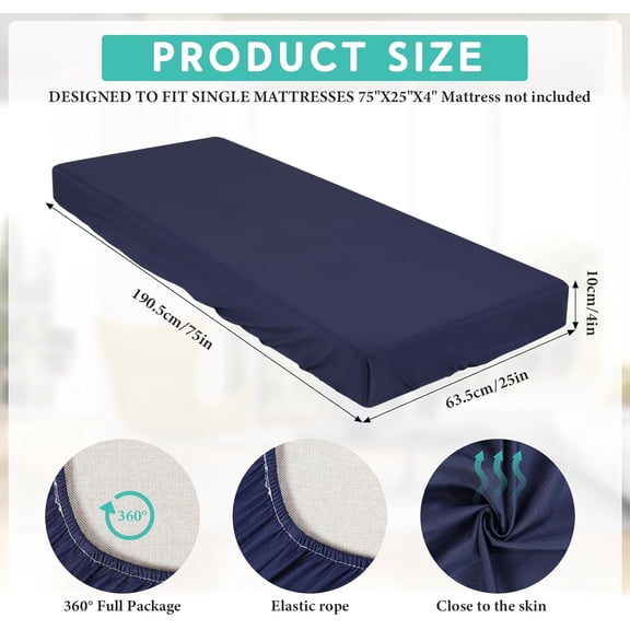 YISIGE-Fitted Sheet (Sheet Only) Compatible with Milliard Trifold Mattress Folding Mattress Fitted Microfiber Bedsheet for Camp Bunk Rvs Bed(Navy Blue,Single,4'')