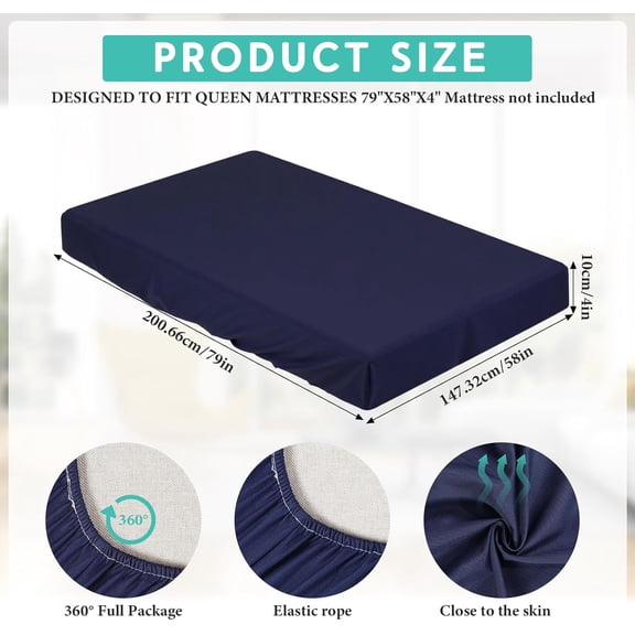 YISIGE-Fitted Sheet (Sheet Only) Compatible with Milliard Trifold Mattress Folding Mattress Fitted Microfiber Bedsheet for Camp Bunk Rvs Bed(Queen,4'',Navy Blue)