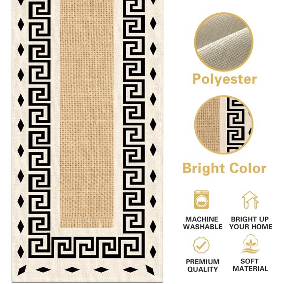 YISIGE-Greek Key Geometric Dining Table Runner, Vintage Minimalist Abstract Twist Line Border Burlap Kitchen Decoration, Farmhouse Rustic Indoor Outdoor Home Decor Party Supply 13 x 72 Inches