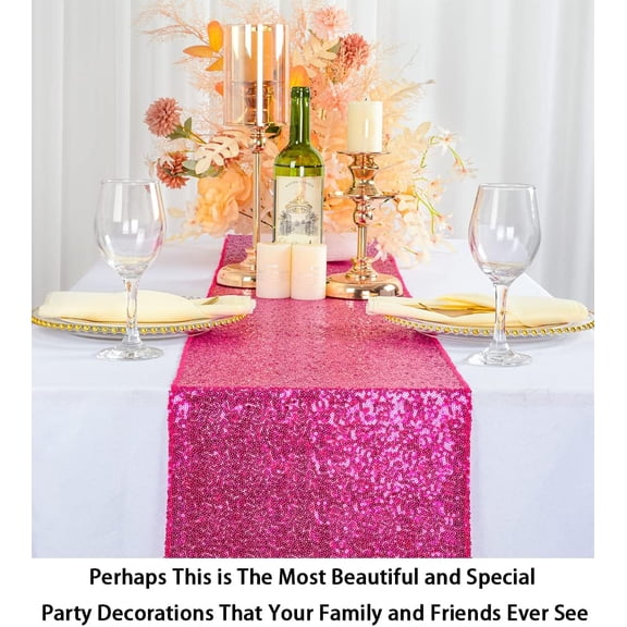 YISIGE-Hot Pink Sequin Table Runner-12 by 72-Inch,Custom Handmake Elegant Wedding Event Table Runner(12x72, Hotpink)