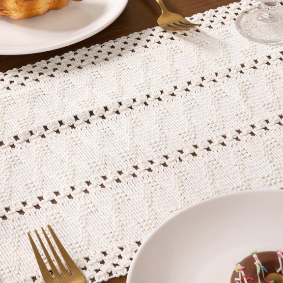 YISIGE-Ivory Table Runner 48 inches Boho Small Farmhouse Rustic Coffee Table Centerpiece Macrame Dresser Runner with Tassels for Fall Living Room Dining Room Bedroom Home Decor