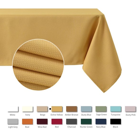 YISIGE-Jacquard Square Tablecloth Waterproof Spillproof Wrinkle Resistant Soft Textured Table Cloth for Dinner and Party Washable Polyester Fabric, Indoor and Outdoor Use, 60 x 60 Inch Ochre Yellow