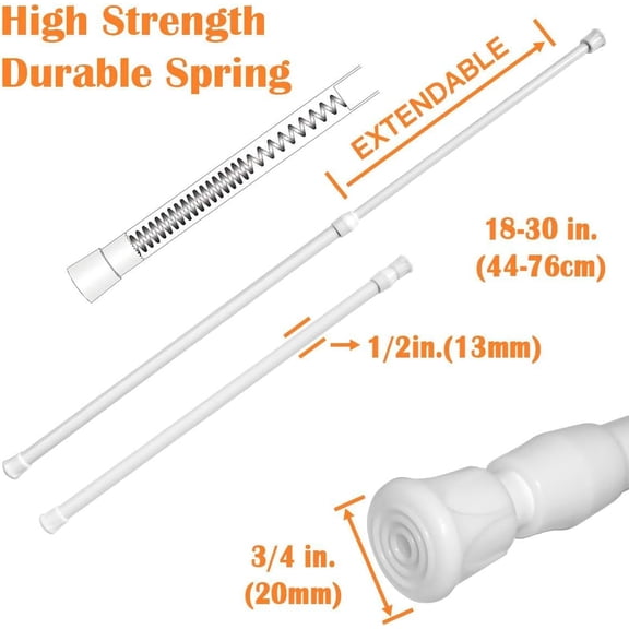YISIGE-KXLife 2Pcs Spring Tension Curtain Rod, 18 to 30 Inch Adjustable Small Tension Rods No Drill, White Spring Loaded Curtain Tension Rod for Window
