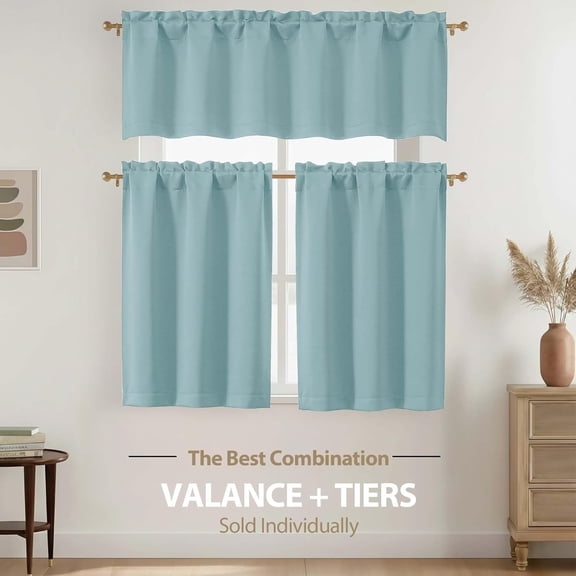 YISIGE-Kitchen Curtains 30 Inch Length - Light Filtering Small Window Curtains Tiers for Kitchen Over Sink, Half Window Treatments Short Curtains for Bathroom, Aqua, 2 Panels, Each 30Wx30L