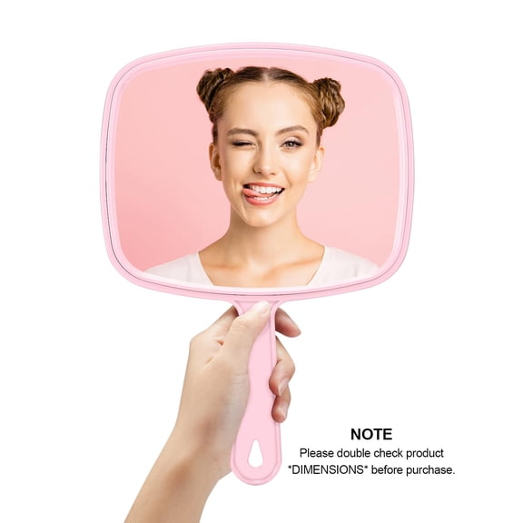 YISIGE-Large Hand Mirror, Salon Barber Hairdressing Handheld Mirror with Handle (Square Pink 10.3"x7.4")