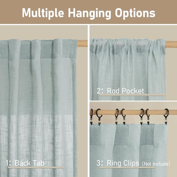YISIGE-Light Filtering Linen Curtains 24 Inch Length 2 Panels, Semi Sheer Window Panels Back Tab and Rod Pocket Neutral Drapes for Bathroom/Kitchen/Loft Room, Greyish Blue, 34 x 24 Inch