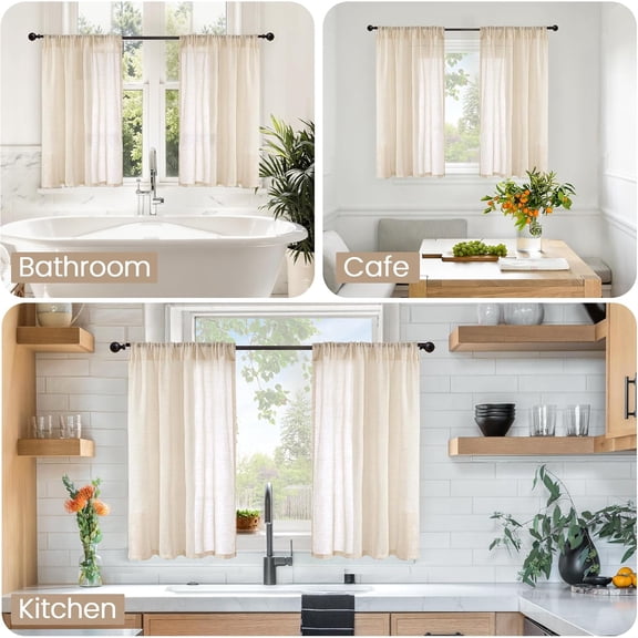 YISIGE-Linen Natural Curtains 40 Inch Length for Short Window - Rod Pocket Small Drapes Light Filtering for Cafe Bedroom Semi Sheer Lightweight Burlap Rustic, 2 Panels Set, 30 X 40 Inch