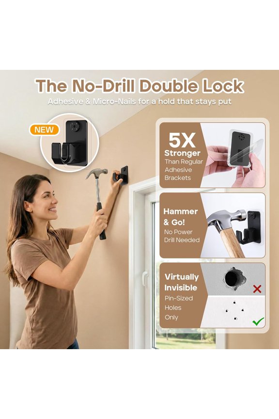-No-Drill Curtain Rod with Adhesive & Pin-Nail Mount System - Renter Friendly & Minimal Wall Damage, 5/8" Diameter Black Adjustable Rod for Windows 28 to 48 Inch