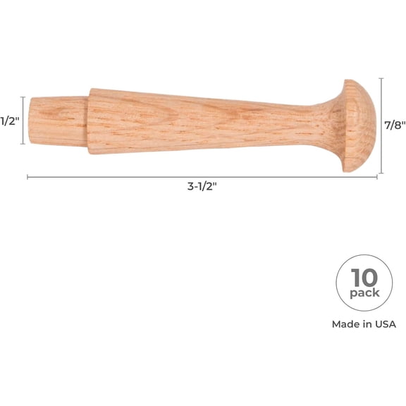 YISIGE-Oak Wood Shaker Pegs 3-1/2" x 1/2" Tenon, Wooden Wall Pegs for Coat Hooks, Hat Rack Hanger, Peg Rail, Solid Oak Wood Hooks for Hanging, Furniture & Craft Use, 10-Pack