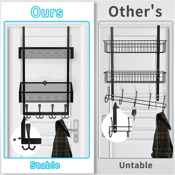 YISIGE-Over The Door Hooks Organizer, Coat Rack Over The Door Storage Hanger Towel Rack, Back of Door Storage Organizer for Bathroom,Bedroom,Kitchen,Office (Black, 3-Tier)