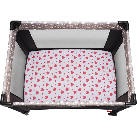 YISIGE-Pack and Play Sheets Fitted, 2 Pack Pack n Play Sheets for Graco Pack n Play Mattress, Unisex Playard Sheets for Boys Girls (Love & Pink, 38 X 26 Inch)