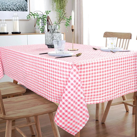YISIGE-Pink Gingham Tablecloth Cotton Table Cloth 54X54 Inch Pink and White Tablecloth Check Table Cloth Square Outdoor Tablecloth Blush Pink Tablecloth Picnic Table Overlay