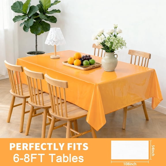 YISIGE-Plastic Tablecloths, 4-Pack, 54 x 108 in, Rectangular, Orange - Disposable Party Table Covers for Halloween, Thanksgiving, Fall Party