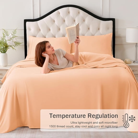 YISIGE-Queen Bed Sheets Set, Soft Breathable Bedding Sheet Set, Sheets Set with 16" Deep Pocket Design (4 Pieces, Queen, Pearl Pink)