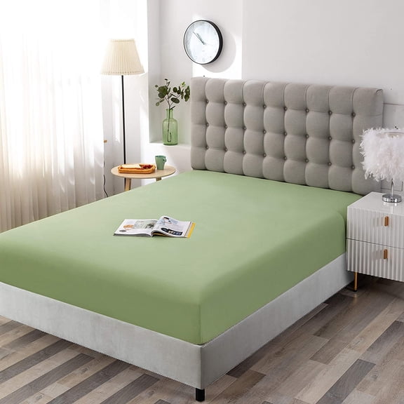 YISIGE-Queen Fitted Sheet Only, Brushed Microfiber, Extra Soft and Comfortable - Wrinkle, Fade Resistant,Deep Pocket Sage Green Sheet