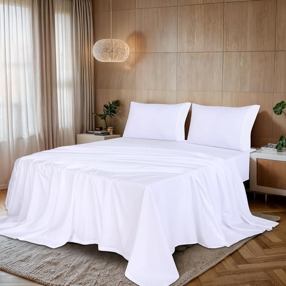 YISIGE-Queen Sheets Set, Brushed Microfiber Sheets 4 Pieces (1 Fitted Sheet, 1 Flat Sheet, 2 Pillowcases), with 15-inch Deep Pockets, Lightweight & Compfy Premium Hotel Bedding, White